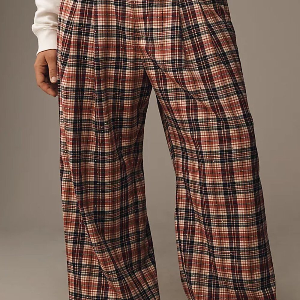 NWT Anthropologie Maeve Plaid Wide-Leg Trousers - Red and Brown - Picture 2 of 5